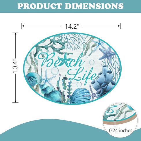 Summer Beach Life Front Door Sign, Coastal Shell Conch Starfish Coral Seaweed Wood Plaque Hanger Outdoor Porch Home Decor, Nautical Farmhouse Wooden Wreath Indoor Wall Hanging Decoration in Kuwait