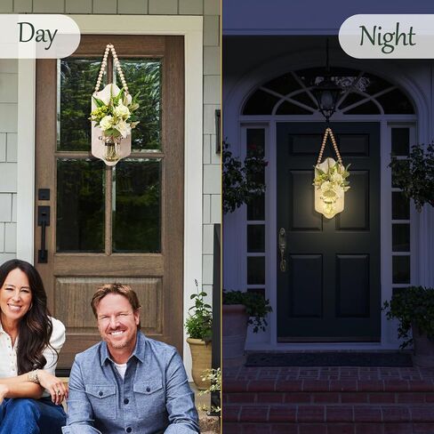 Lighted Mason Jar Wall Decor with Artificial Flowers, Wooden Welcome Sign, Battery Operated, 35 Timer LED Lights, Rustic Farmhouse Style Christmas Festival in Saudi Arabia