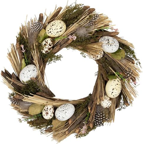 Northlight Speckled Eggs and Feathers Artificial Small Earthy Easter Wreath - 14" in Kuwait