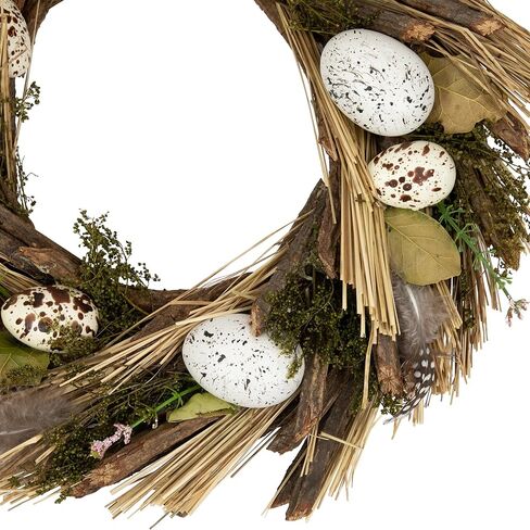 Northlight Speckled Eggs and Feathers Artificial Small Earthy Easter Wreath - 14" in Kuwait