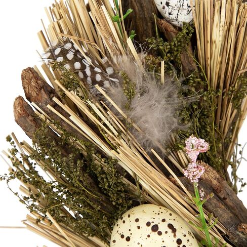 Northlight Speckled Eggs and Feathers Artificial Small Earthy Easter Wreath - 14" in Kuwait