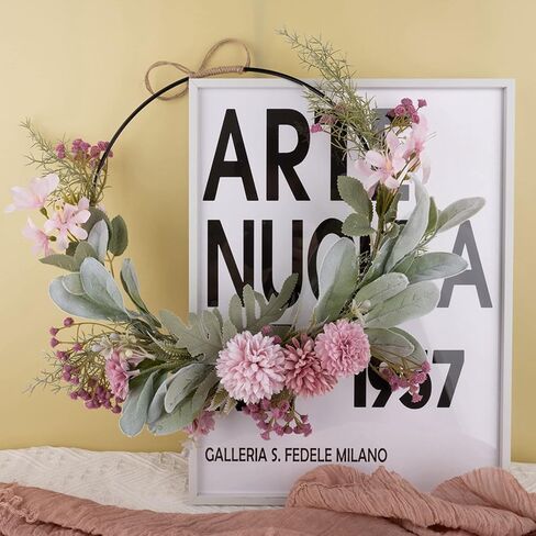 Floral Hoop Wreaths Spring Wreath for Front Door ArtificialHanging Wall Hoop Garland with Pink Clematis Tea Rose Flowers and Green Eucalyptus Leaves for Farmhouse Home in Saudi Arabia