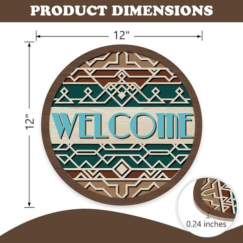 Native Indian Geometric Welcome Front Door Sign, Vintage Ethnic Tribal Wood Plaque Hanger Outdoor Porch Home Decor, Retro Boho African Farmhouse Wooden Wreath Indoor Wall Hanging Decoration in Kuwait