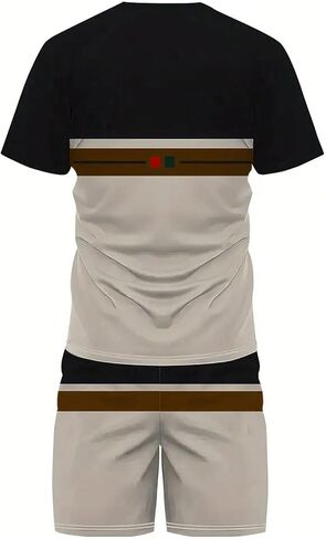 Men's Casual Outfits 2 Piece Short Set Color Block Letter Graphic Vintage Tees and Track Shorts in Saudi Arabia
