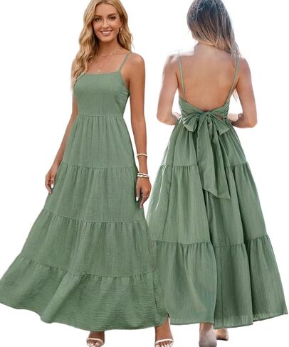 SKAYS Women's Maxi Summer Casual Dress Bohemian Style Bowknot Backless Thin Strap Beach Dress in Saudi Arabia
