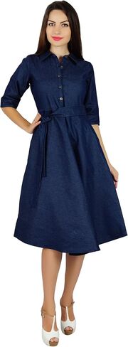 Bimba Womens Blue Denim Chambray Casual Shift Dress Summer Dresses in Saudi Arabia