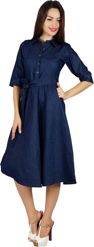 Bimba Womens Blue Denim Chambray Casual Shift Dress Summer Dresses in Saudi Arabia
