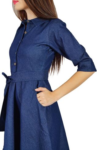 Bimba Womens Blue Denim Chambray Casual Shift Dress Summer Dresses in Saudi Arabia