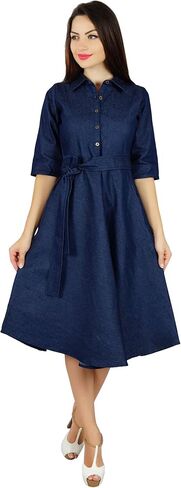 Bimba Womens Blue Denim Chambray Casual Shift Dress Summer Dresses in Saudi Arabia