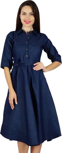Bimba Womens Blue Denim Chambray Casual Shift Dress Summer Dresses in Saudi Arabia
