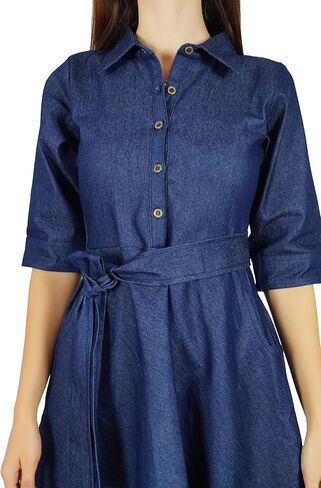 Bimba Womens Blue Denim Chambray Casual Shift Dress Summer Dresses in Saudi Arabia