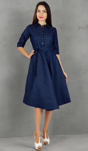 Bimba Womens Blue Denim Chambray Casual Shift Dress Summer Dresses in Saudi Arabia