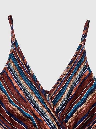 Women's Boho Striped Wrap Mini Dress Summer Deep V Neck Sleeveless A Line Flowy Dresses Beach Vacation Clothes in Saudi Arabia