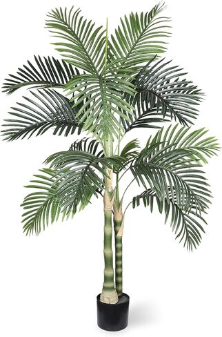 5FT Faux Golden Palm Tree in Black Pot, No-Maintenance Artificial Areca Palm for Balcony & Patio, Compact Tropical Greenery for Small Spaces, Home Office Decor, UV-Resistant in Saudi Arabia