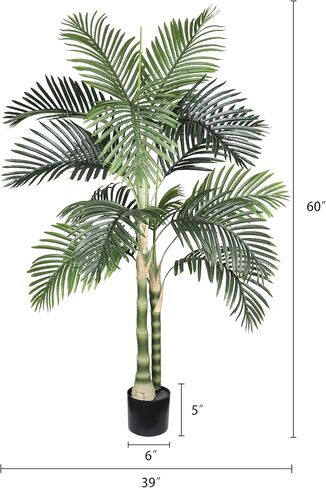 5FT Faux Golden Palm Tree in Black Pot, No-Maintenance Artificial Areca Palm for Balcony & Patio, Compact Tropical Greenery for Small Spaces, Home Office Decor, UV-Resistant in Saudi Arabia