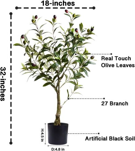 نباتات شجرة الزيتون الاصطناعية 32 بوصة غصن زيتون مزيف يترك شجرة الحرير توبياري ديكور النبات الصناعي in Kuwait