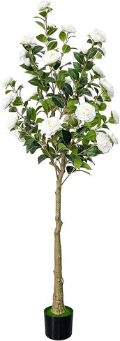 4Ft Artificial Camellia Tree 1 Pack Artificial Plants with Red Flower Pots Faux Camellia Plant for Indoor Outdoor Front Door Patio Christmas Home Decor in Saudi Arabia