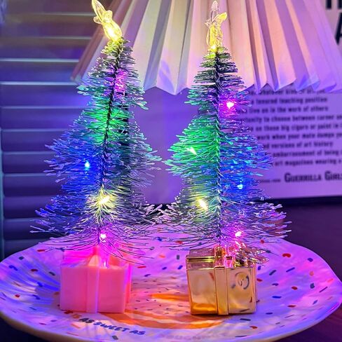 1pcs Artificial Christmas Tree Desktop Ornaments Christmas Tree Light New Year Party Decoration Gift,17.5 * 8cm (Pink) in Saudi Arabia