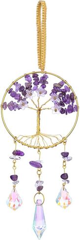 CrystalTears شقرا كريستال شجرة الحياة شنقا زخرفة لجدار نافذة ديكور غرفة المنزل، اليدوية فنغ شوي شفاء بلورات الأحجار الكريمة الزجاج suncatcher زخرفة السيارة، هدايا الكريستال للنساء عيد الميلاد in Kuwait