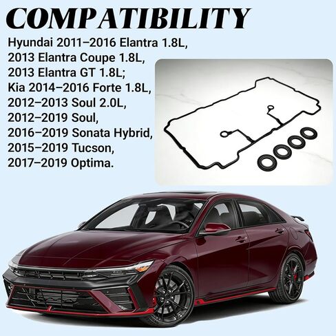 Valve Cover Gasket Set, 22441-2E000 Engine Head Valve Cover Gasket, Compatible with Hyundai Tucson Elantra Sonata Kia Forte Soul Optima 2011-2019 1.8 2.0 NA Replace VS50824R VS50644S in Kuwait