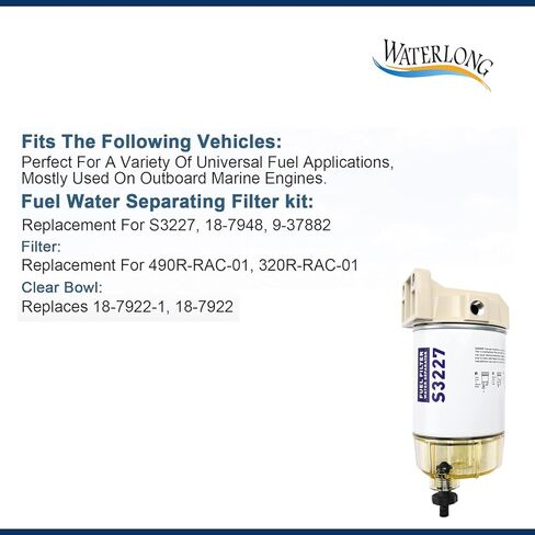 S3227 Fuel Filter Water Separator element Replacement for Mercury Marine Outboards Replaces# S3227, 320R, 490R-RAC-01, 18-7948, 9-37882, 18-7922, 18-7922-1 in Saudi Arabia