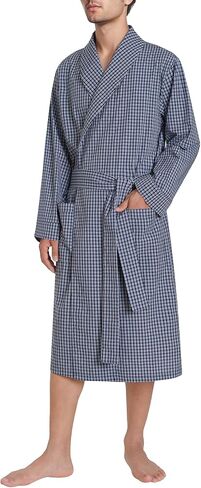Esenchel Men's Lightweight Cotton Robe Knee Length Plaid Bathrobe in Kuwait