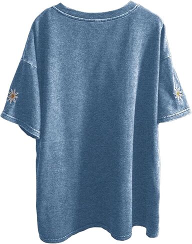 WDIRARA Women's Plus Size Floral Embroidery T Shirts Short Sleeve Crew Neck Tee Vintage Tops in Saudi Arabia