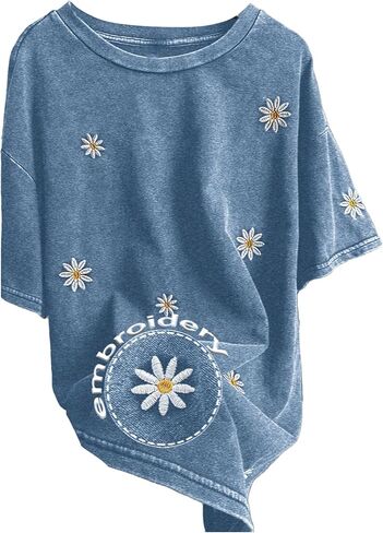 WDIRARA Women's Plus Size Floral Embroidery T Shirts Short Sleeve Crew Neck Tee Vintage Tops in Saudi Arabia