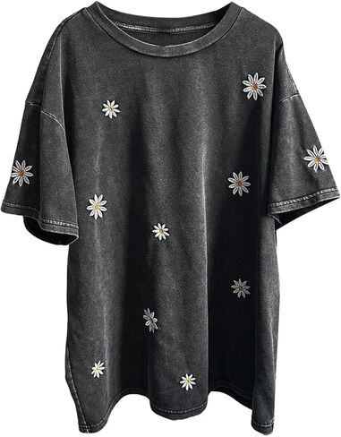 WDIRARA Women's Plus Size Floral Embroidery T Shirts Short Sleeve Crew Neck Tee Vintage Tops in Saudi Arabia