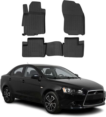 سجادات أرضية OMAC لسيارة Mitsubishi Lancer X DE GTS EVO 2008-2017 سجادات سيارة مناسبة لجميع الأحوال الجوية ثلاثية الأبعاد مخصصة مقاومة للماء وبطانات أرضية TPE عديمة الرائحة مقاسة بالليزر وغير قابلة للانزلاق (أسود) in Saudi Arabia