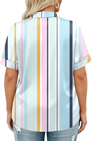 VISLILY Plus-Size-Summer-Tops for Women Trendy Collared V Neck Shirts Casual Oversized Short Sleeve Button Down Blouses 1X-5X in Saudi Arabia