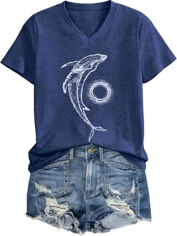 المرأة تي شيرت الخامس الرقبة الصيف الجرافيك تيز خمر اليعسوب بلايز بوهو الزهور النحل البحر السلاحف قصيرة الأكمام تي شيرت in Kuwait