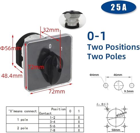 YMZ12-25A Electrical Conversion Switch Rotary Knob Multi Position LW31(01-25A 2P) in Kuwait