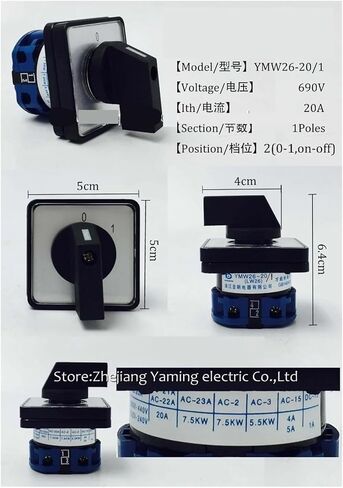 LW26-20/1 DIN Mounted ON-Off Rotary Switch Knob 2 Position 0-1 Changeover Cam Switches 20A 1 Pole 4 Terminals Control Circuit in Kuwait