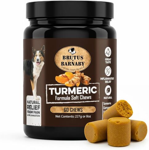 BRUTUS & BARNABY Turmeric for Dogs- Organic Turmeric with Curcumin, Soft Chews with Collagen and Bioprene Provides Hip and Joint Support Reduces Inflammation from Arthritis in Kuwait