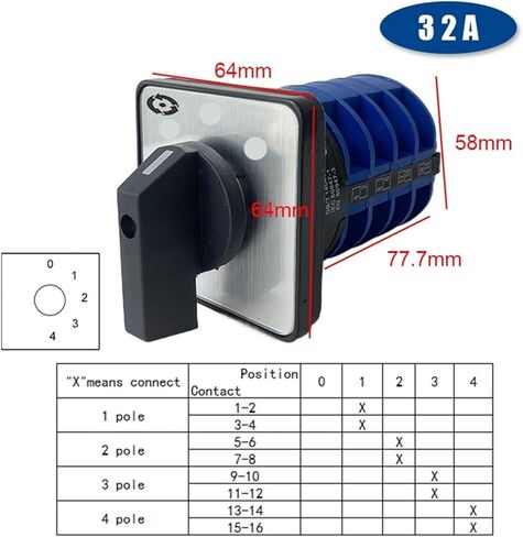 1pcs LW26 YMW26-32/4 Rotary Switch 3-Position 690V 32A 4-Pole 16 Terminal Screw(0-1-2-3-4) in Kuwait