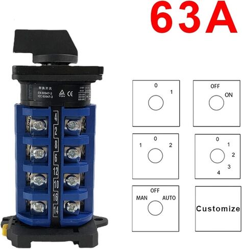 LW26-63 Rail Mounted Multi Position Rotary Cam Switch 690V 63A 4 Pole Universal Changeover YMW26 LW28(0-1-2-3-4) in Kuwait