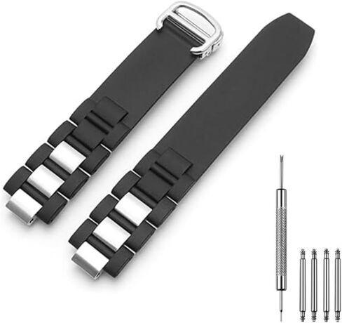 20mm Black Rubber Silicone Watch Band Made for Cartier Watch with Stainless Steel Watch Buckle in Kuwait