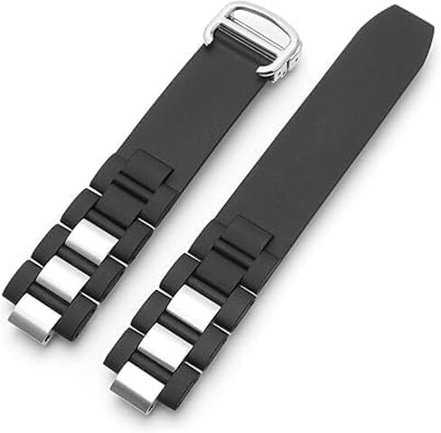 20mm Black Rubber Silicone Watch Band Made for Cartier Watch with Stainless Steel Watch Buckle in Kuwait