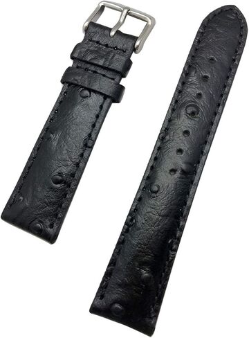 NewLife 20mm Black Genuine Leather Watchband | Beautiful Ostrich Grain, Medium Padded Replacement Wrist Watchstrap That Brings to Any Watch (Mens Standard Length) in Saudi Arabia