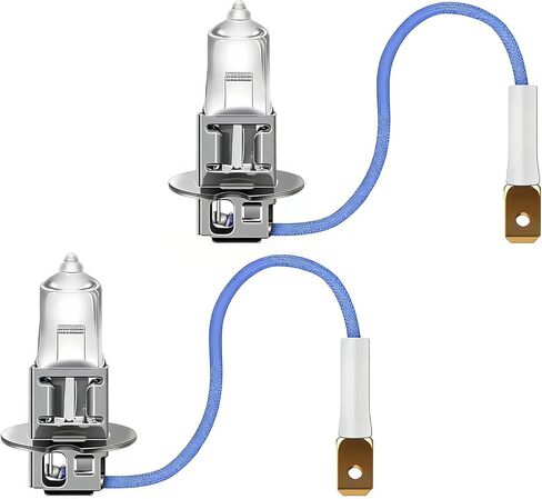 2 PCS H3 Car Halogen Fog Light Bulb, 12V 55W Warm White 360 Degree All-round Lighting, High Transmittance Quartz Glass, Plug and Play Replacement, Universal for Most Cars (Warm White Light) in Kuwait