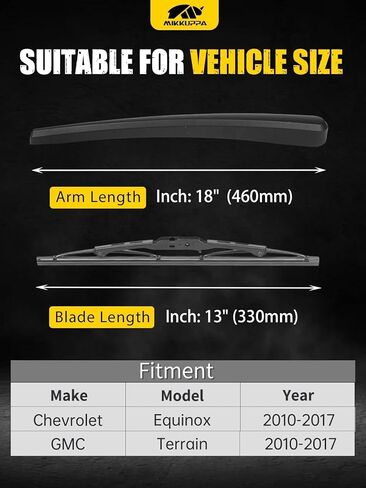 شفرات ذراع الممسحة الخلفية MIKKUPPA، بديلة لـ 2010-2017 Chevy Equinox، 2010-2017 GMC Terrain، مجموعة شفرات الزجاج الأمامي للممسحة الخلفية القابلة للاستبدال - نافذة تنظيف مطاطية طبيعية لجميع المواسم in Saudi Arabia