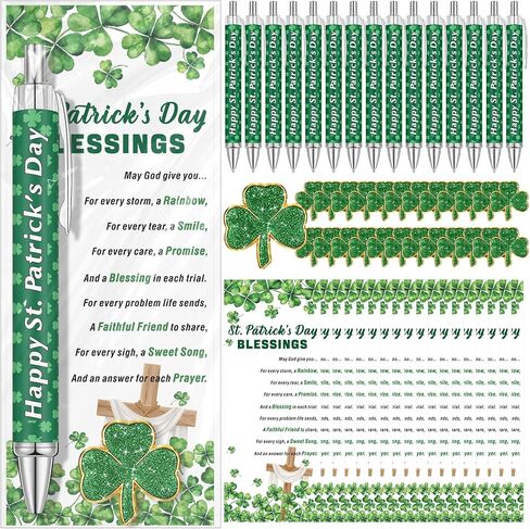 Ceenna 144 Pcs St. Patrick's Day Gifts Bulk Include Shamrocks Ballpoint Pens Green Shamrocks Pins Christian Blessing Bookmarks, St. Patrick's Day Party Favors for Office Coworkers Friends in Saudi Arabia
