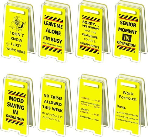 8 Pcs Funny Desk Signs with Sticky Note Holder Caution Overstimulated Desk Sign Mini Acrylic Message Holders Funny Office Decor Gifts for Coworkers Employees Boss in Saudi Arabia