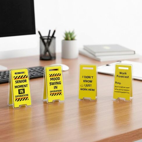 8 Pcs Funny Desk Signs with Sticky Note Holder Caution Overstimulated Desk Sign Mini Acrylic Message Holders Funny Office Decor Gifts for Coworkers Employees Boss in Saudi Arabia