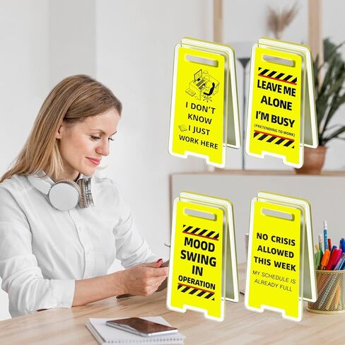 8 Pcs Funny Desk Signs with Sticky Note Holder Caution Overstimulated Desk Sign Mini Acrylic Message Holders Funny Office Decor Gifts for Coworkers Employees Boss in Saudi Arabia