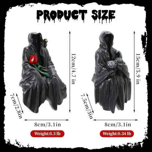 2 قطعة تمثال ريبر القوطية مجهول الهوية ديكور الجلوس تمثال مع الورد والقط للهالوين المنزل منضدية رف الكتب ديكور الشكل in Kuwait