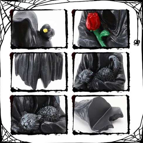 2 قطعة تمثال ريبر القوطية مجهول الهوية ديكور الجلوس تمثال مع الورد والقط للهالوين المنزل منضدية رف الكتب ديكور الشكل in Kuwait