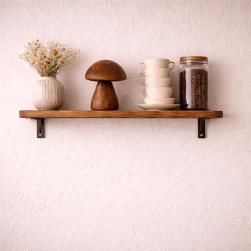 Handmade Teak Wood Mushroom Decor Statue, Rustic Wooden Sculpture Accent for Living Room, Boho Tabletop Figurine, Natural Solid Wood Home Decoration for Indoor in Kuwait