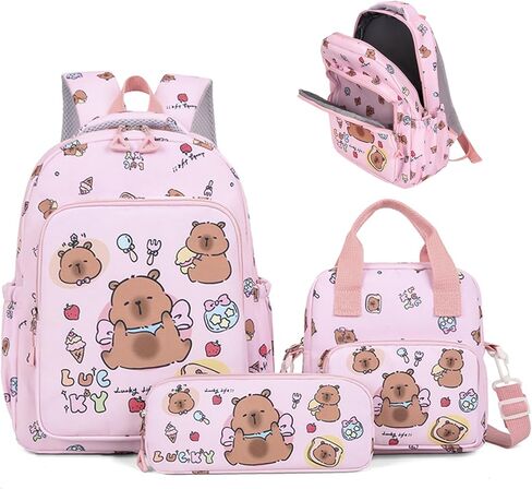 3 قطع/مجموعة حقيبة ظهر كابيبارا للأطفال، مجموعة حقيبة ظهر كاواي لطيفة مع حقيبة غداء ومقلمة، حقيبة سفر للكمبيوتر المحمول كارتونية مرحة للخروج كابيبارا in Kuwait